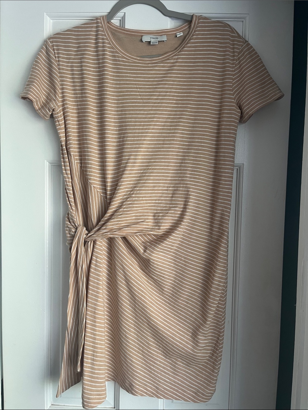 Vince Beige and White Striped Tie-Side Mini Dress